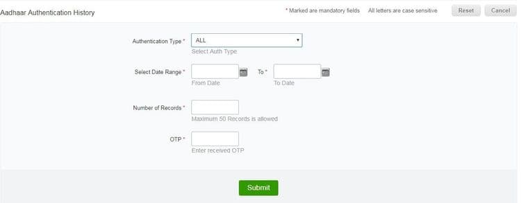 ४. OTP कोड एन्टर करण्याआधी तुम्हाला हव्या असलेल्या माहितीचा कालावधी आणि रिकॉर्ड्सची संख्या निवडा.
